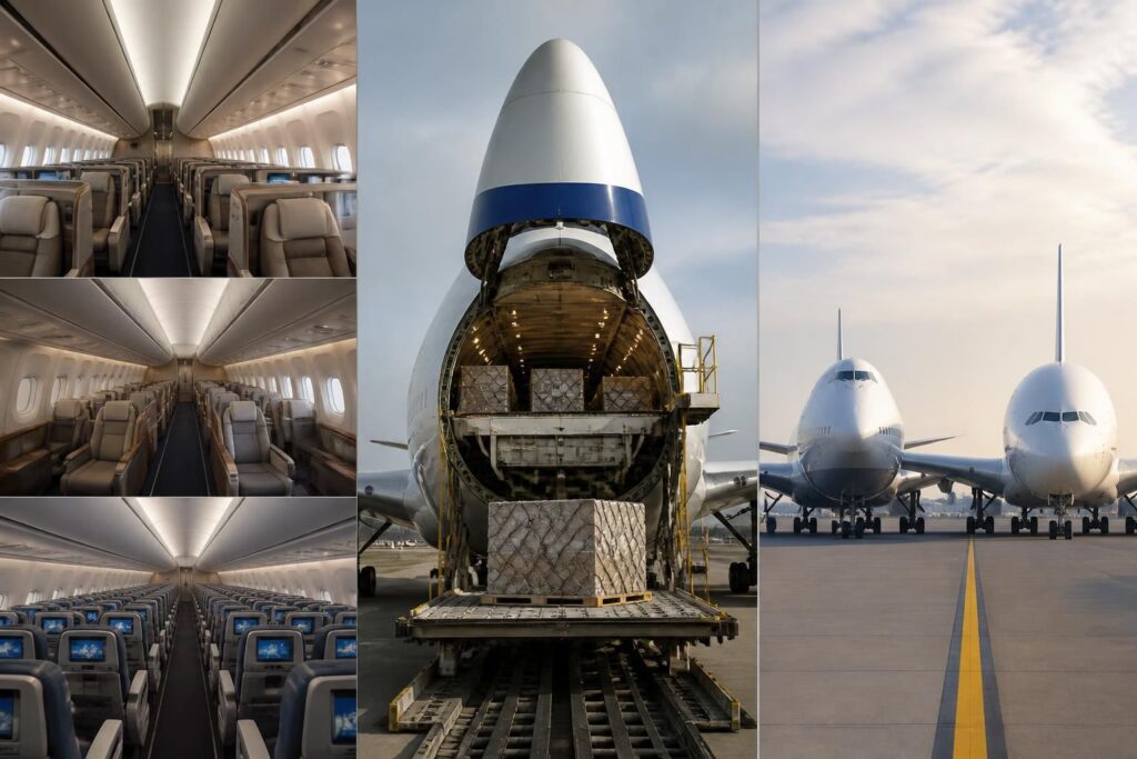 découvrez le boeing 747 : son intérieur emblématique, ses différentes versions cargo et une comparaison détaillée avec l'airbus a380, le géant des airs.