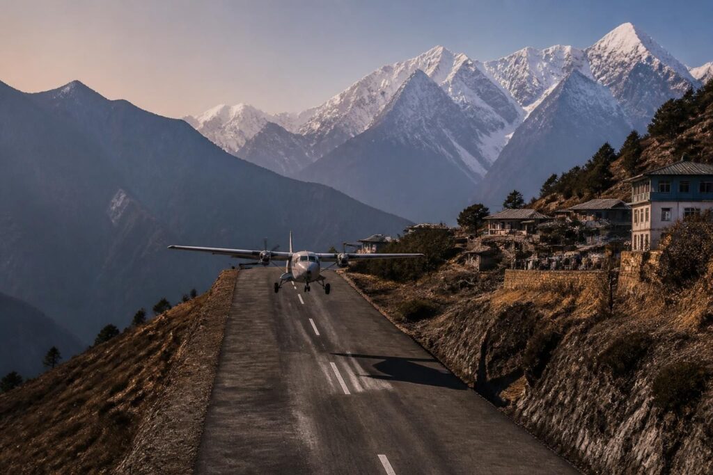 découvrez l'aéroport de lukla au népal, célèbre pour son altitude élevée, sa piste étroite et ses atterrissages impressionnants qui en font une expérience unique pour les pilotes et voyageurs.
