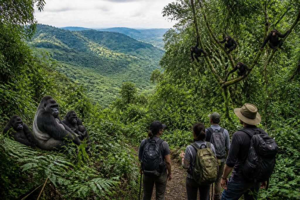 découvrez un trek inoubliable en ouganda à la rencontre des gorilles et chimpanzés dans leur habitat naturel, accompagné de randonnées spectaculaires à travers des paysages uniques.